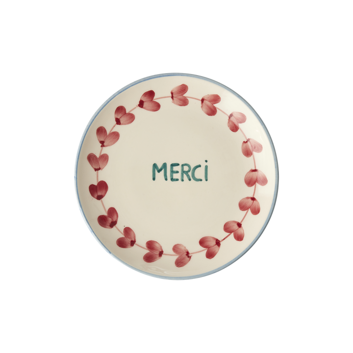 Ceramic Cake Plate with Hand Painted Merci - Rice By Rice