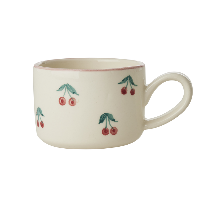 Ceramic Cappuccino Cup with Hand Painted Cherries - 6.7 oz - Rice By Rice