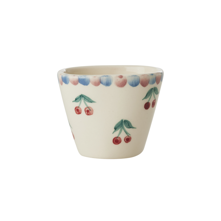 Ceramic Oval Espresso Cup with Hand Painted Cherries - 2.4 oz - Rice By Rice