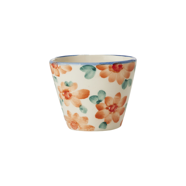 Ceramic Oval Espresso Cup with Hand Painted Orange Flowers - 2.4 oz - Rice By Rice