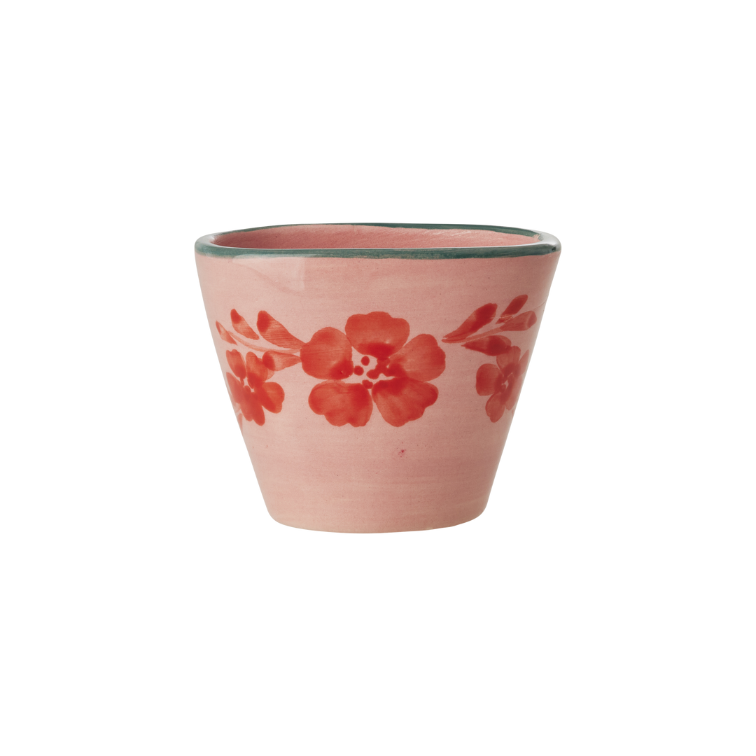 Ceramic Oval Espresso Cup with Hand Painted Orange Flower Vine - 2.4 oz - Rice By Rice