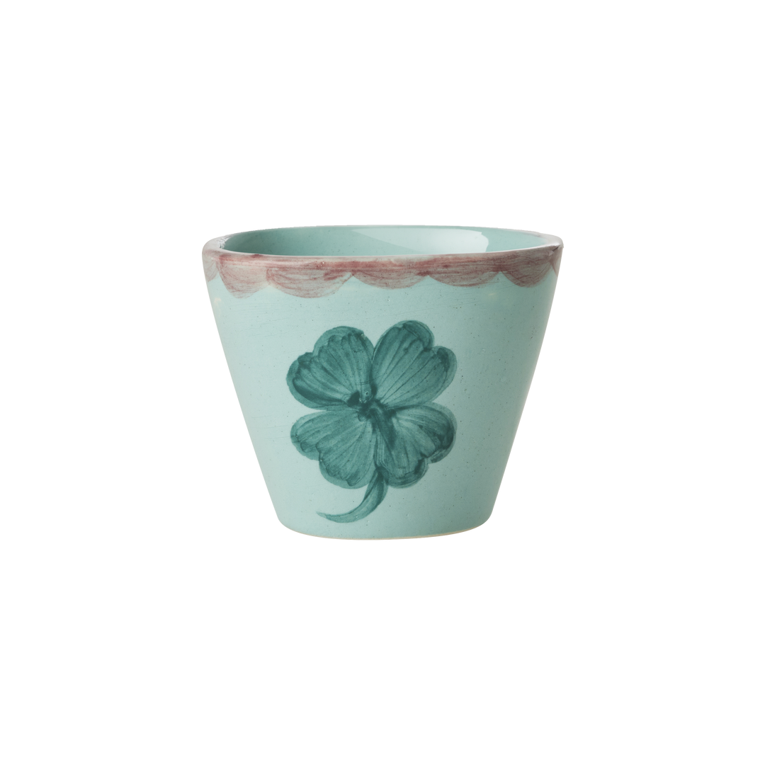 Ceramic Oval Espresso Cup with Hand Painted Good Luck Clover - 2.4 oz - Rice By Rice