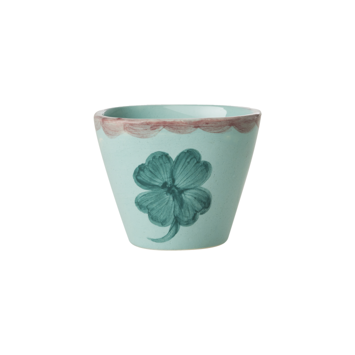 Ceramic Oval Espresso Cup with Hand Painted Good Luck Clover - 2.4 oz - Rice By Rice