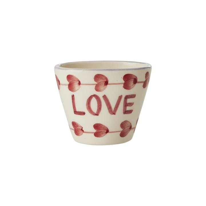 Ceramic Oval Espresso Cup with Hand Painted Good Love - 2.4 oz - Rice By Rice