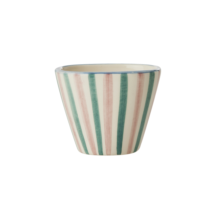 Ceramic Oval Espresso Cup with Hand Painted Stripes - 2.4 oz - Rice By Rice