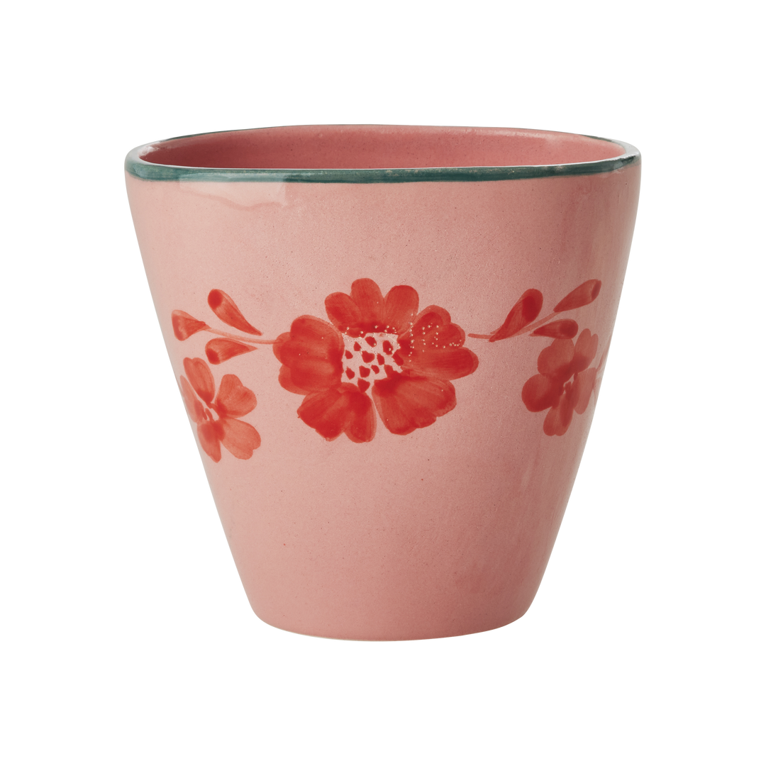 Ceramic Oval Cup with Hand Painted Orange Flower Vine - 10.1 oz - Rice By Rice