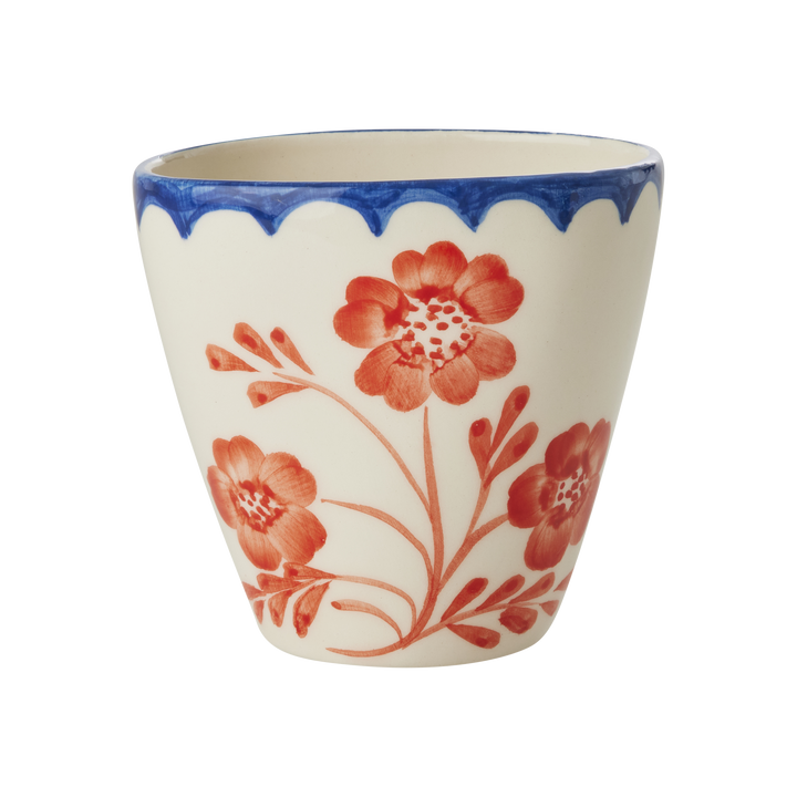 Ceramic Oval Cup with Hand Painted Vintage Flowers - 10.1 oz - Rice By Rice