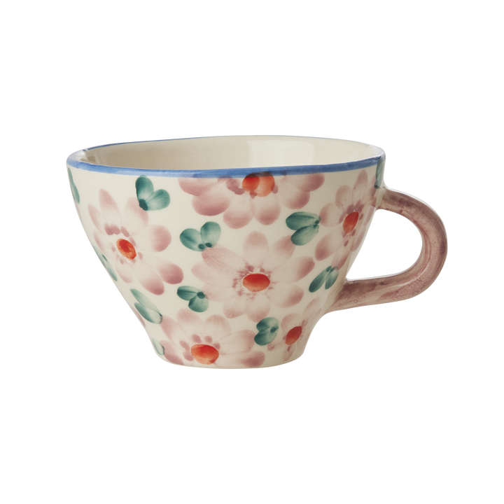 Ceramic Tea Cup with Hand Painted Flowers - Pink - 5.0 oz - Rice By Rice