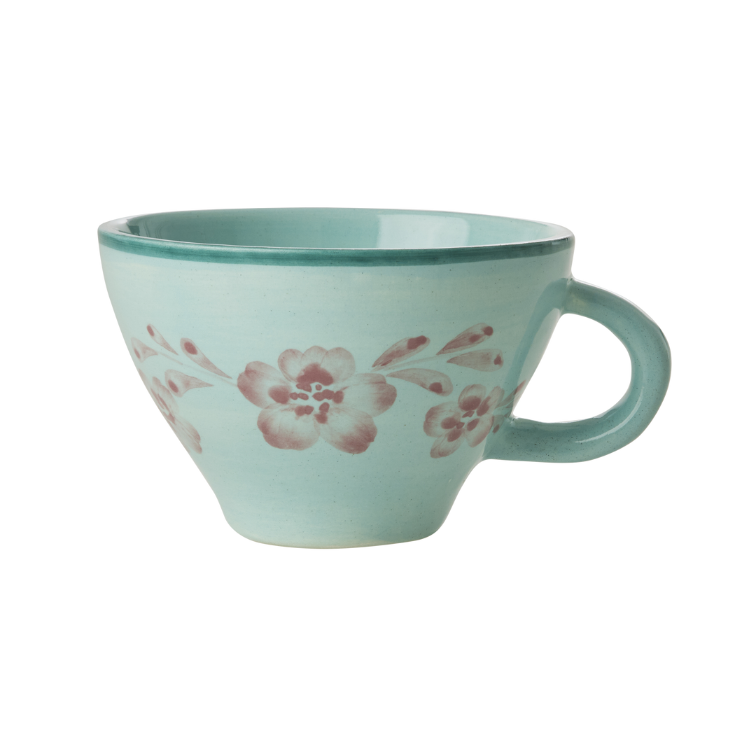 Ceramic Tea Cup with Hand Painted Soft Pink Flower Vine - 5.0 oz - Rice By Rice