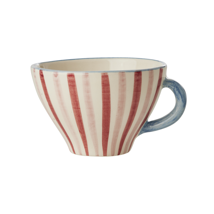 Ceramic Tea Cup with Hand Painted Stripes - 5.0 oz - Rice By Rice