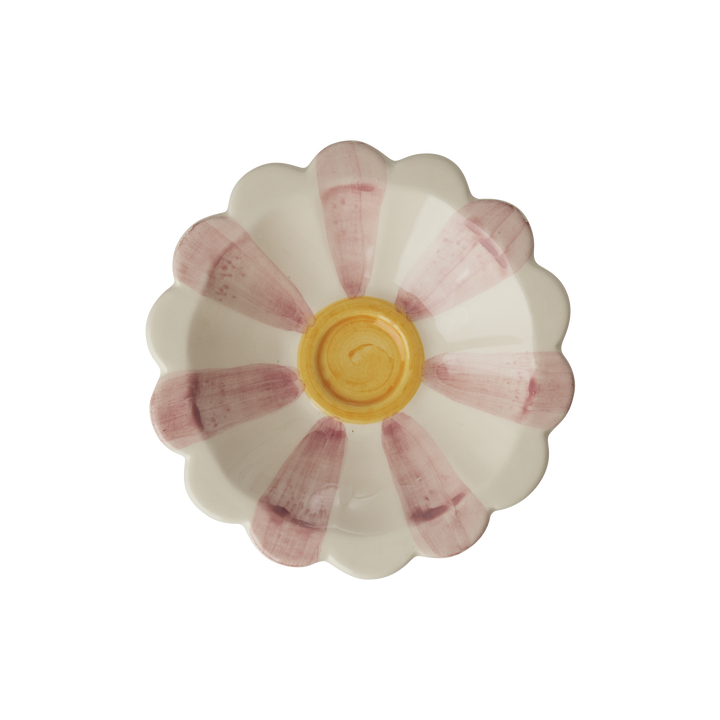 Ceramic Flower Dipping Bowl with Pink Hand Painted Stripes - Rice By Rice