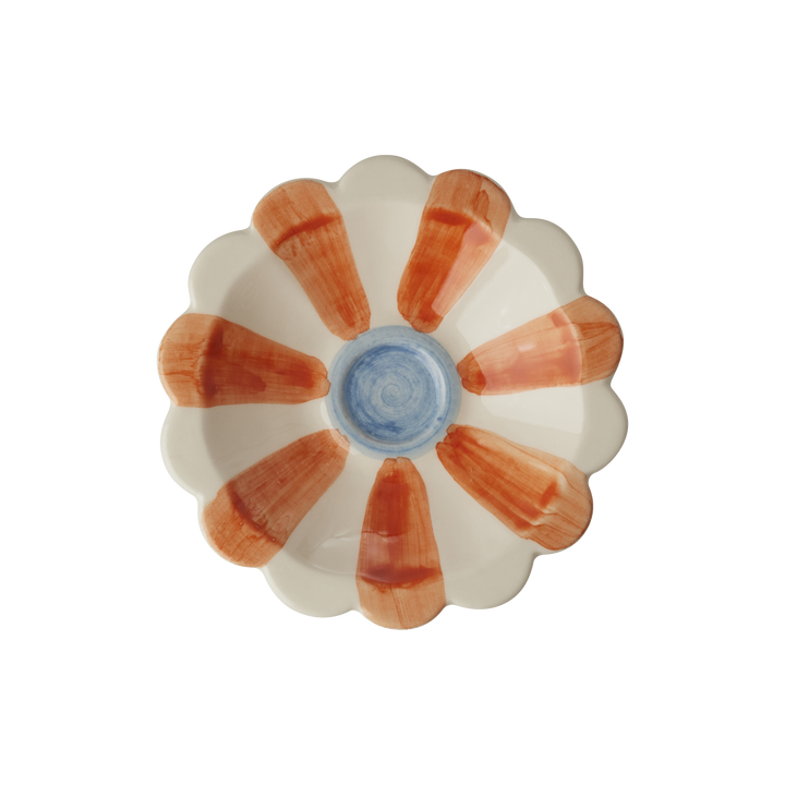 Ceramic Flower Dipping Bowl with Orange Hand Painted Stripes - Rice By Rice