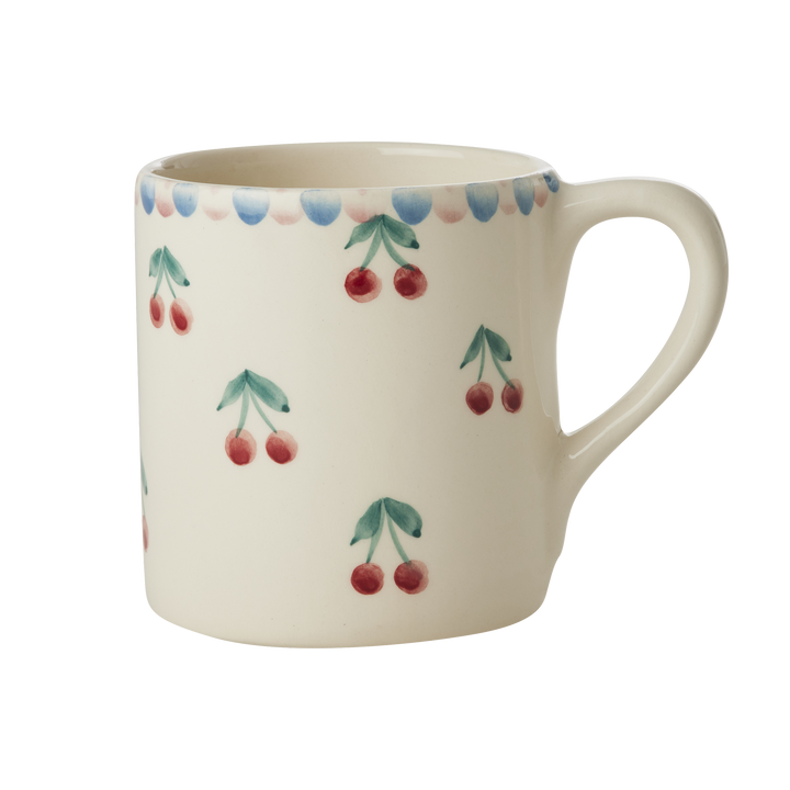 Ceramic Mug with Hand Painted Cherries - 14.2 oz - Rice By Rice