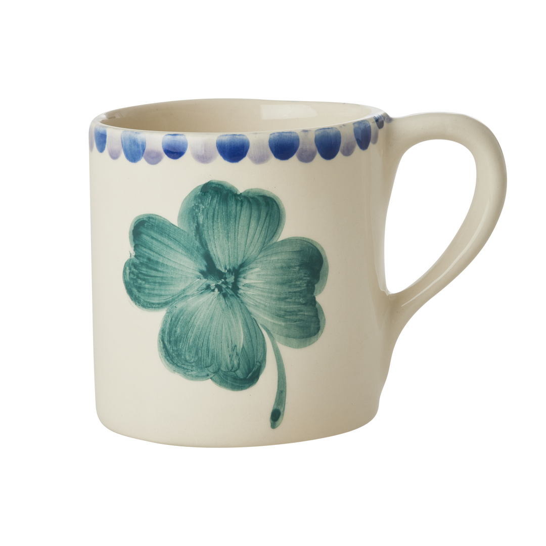 Ceramic Mug with Hand Painted Good Luck Clover - 14.2 oz - Rice By Rice