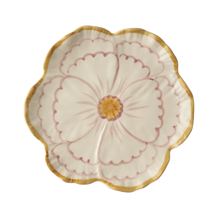 Ceramic Flower Shaped Side Plate with Yellow Border - Rice By Rice