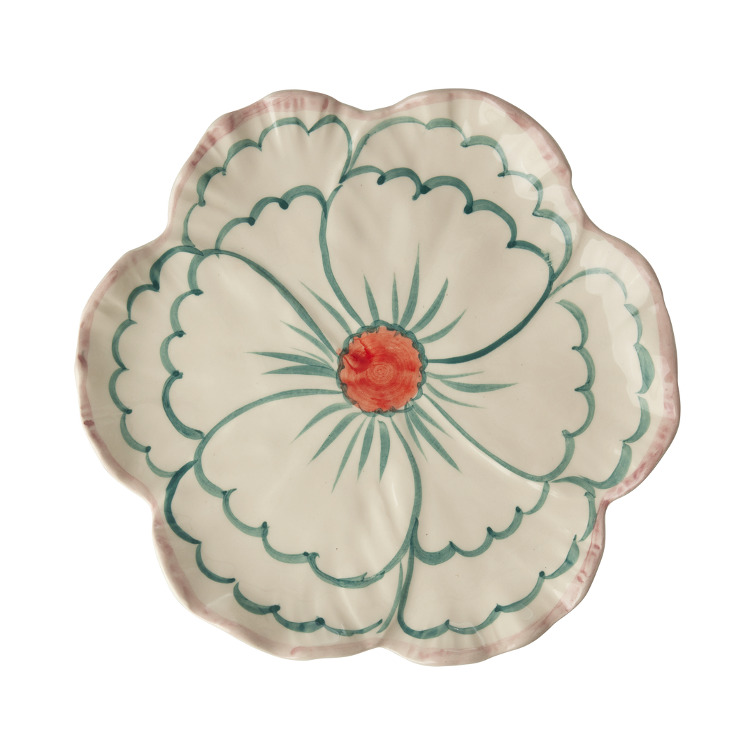 Ceramic Flower Shaped Side Plate with Pink Border - Rice By Rice