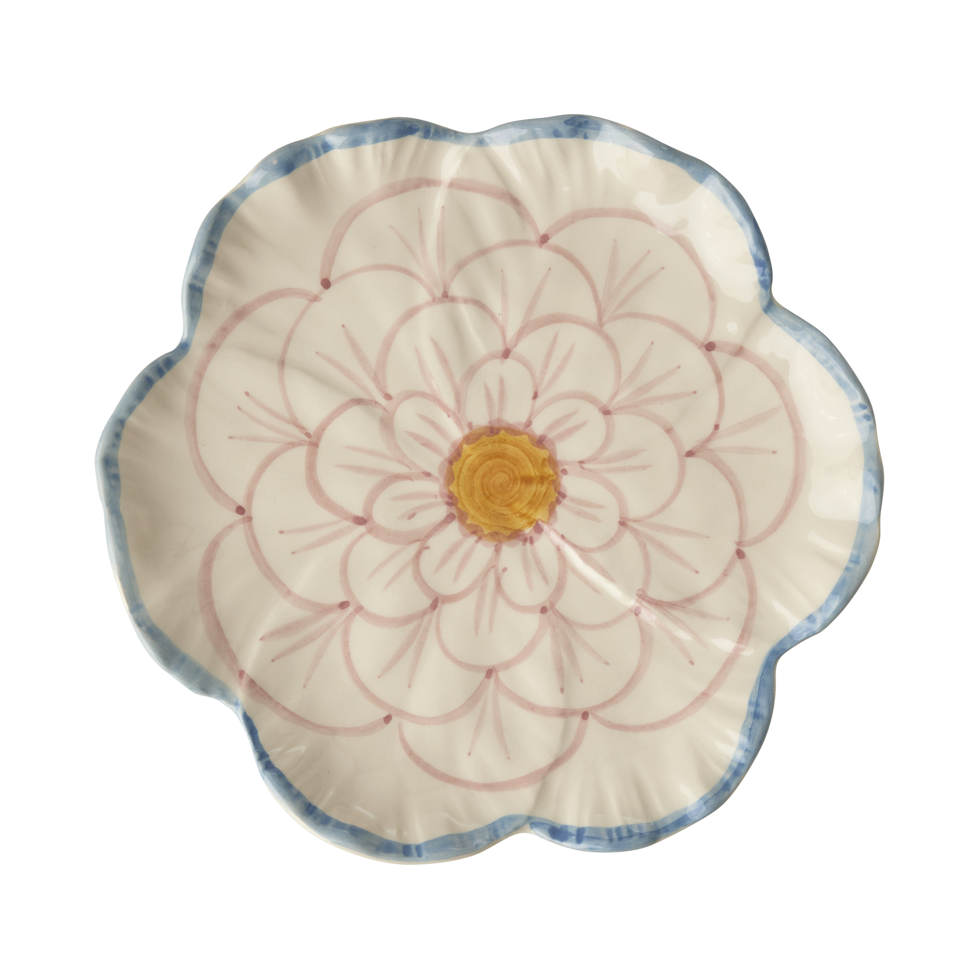 Ceramic Flower Shaped Side Plate with Blue Border