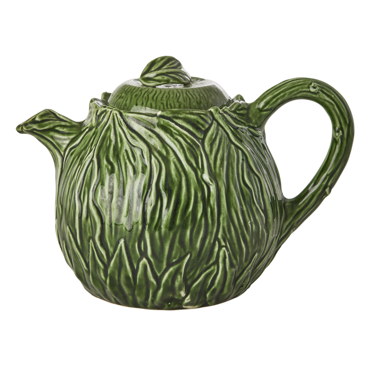 Ceramic Teapot with Embossed Kale Design - Hand Painted - 1,6L / 54.1 oz - Rice By Rice