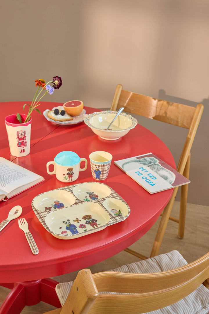 Melamine Baby Dinner Set in Giftbox - Nathalie Lété Print - Brown - 4 pcs - Rice By Rice