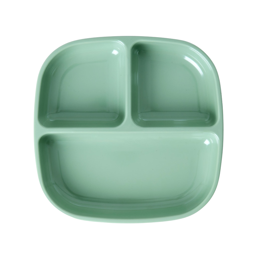 Melamine 3-room Kids Plate - Green - Rice By Rice