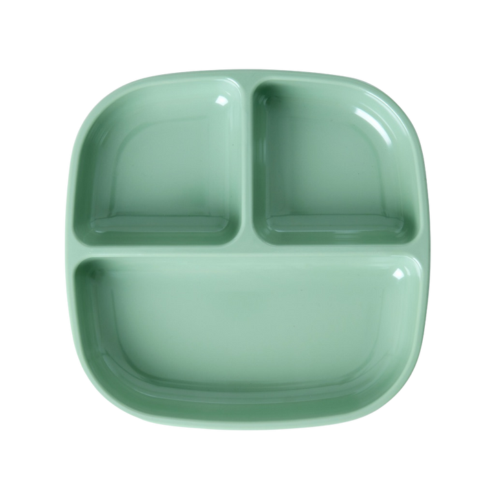 Melamine 3-room Kids Plate - Green - Rice By Rice