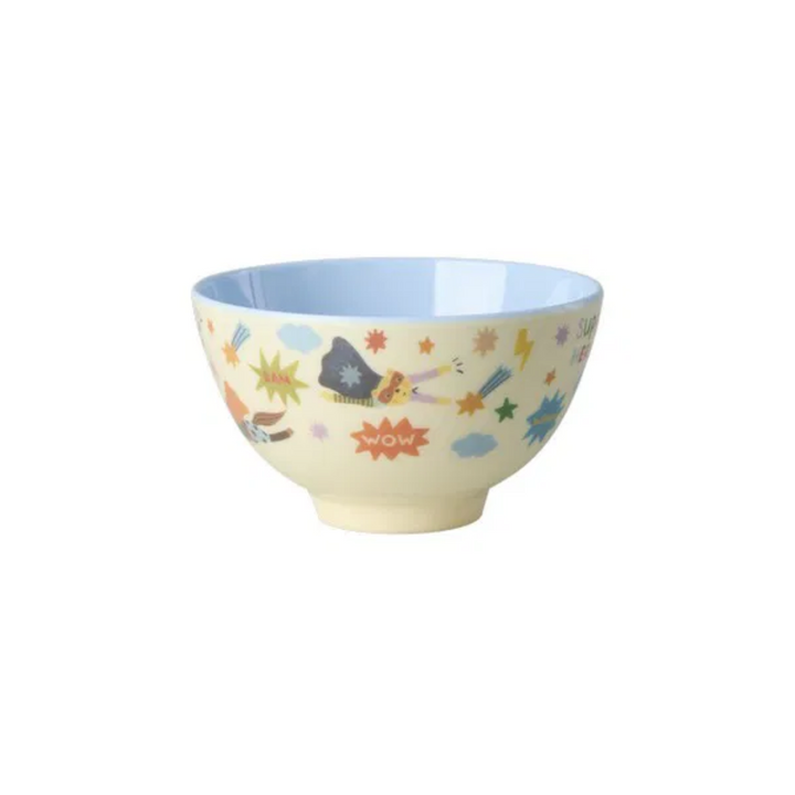 Melamine Bowl with Hero Print – Small – Soft Blue – 10.1 fl oz - Rice By Rice