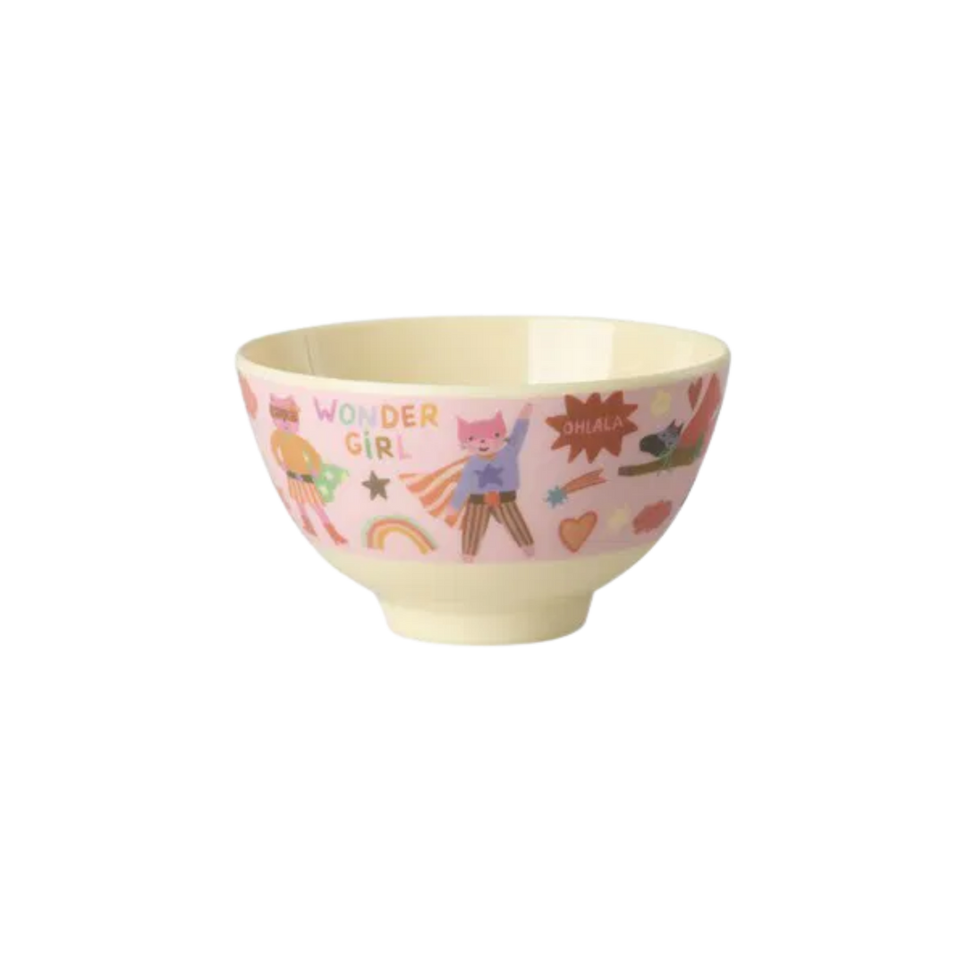 Melamine Bowl with Hero Print – Small – Pink – 10.1 fl oz - Rice By Rice