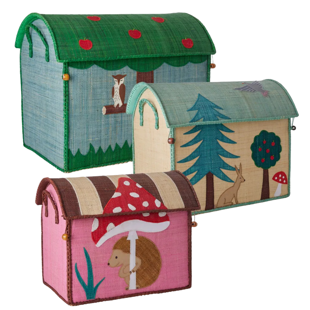 Raffia Toy Storage Baskets with Happy Forest Theme - Set of 3 - TO BE SHIPPED IN JUNE - Rice By Rice