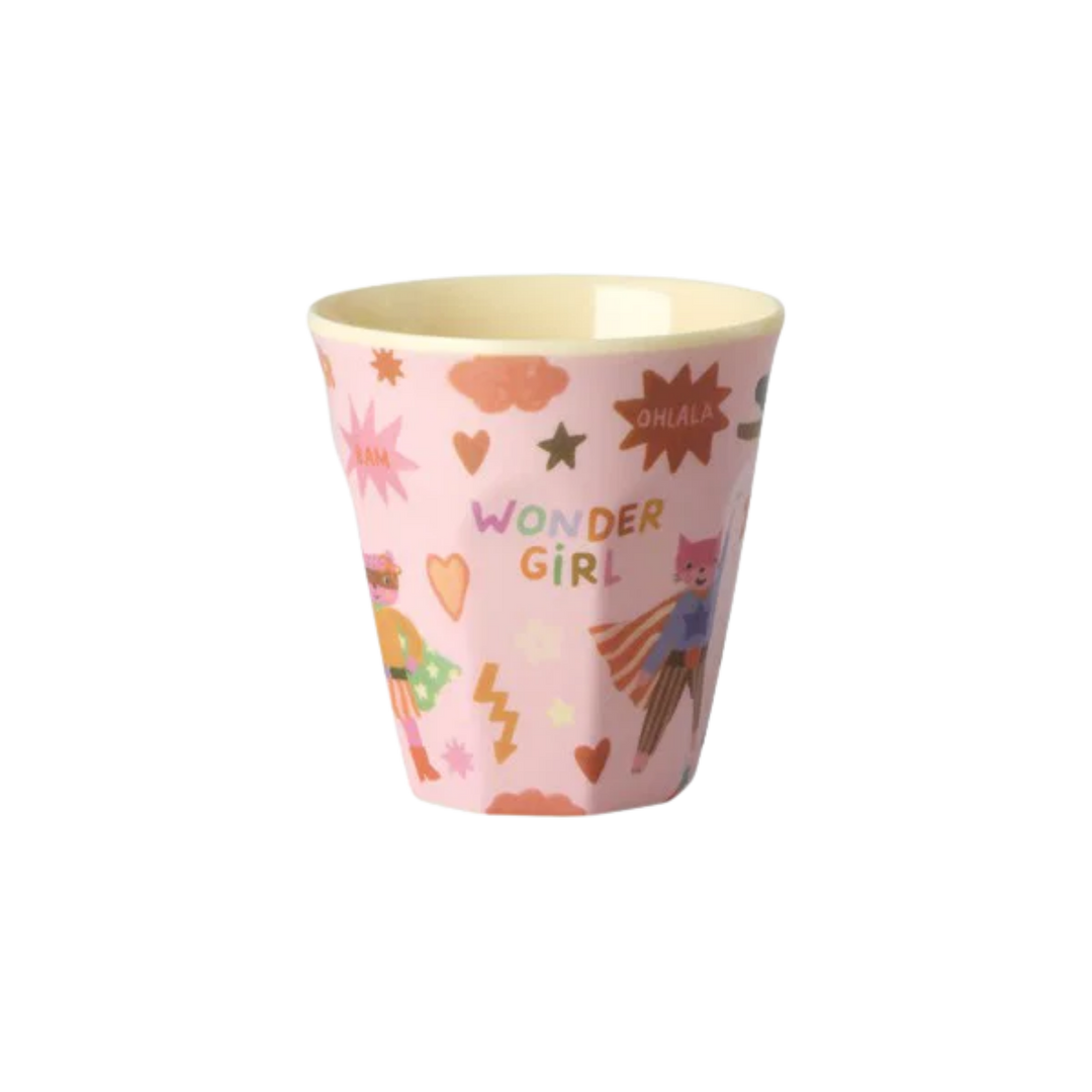 Melamine Kids Cup with Hero Print – Small – Pink – 160 ml - Rice By Rice
