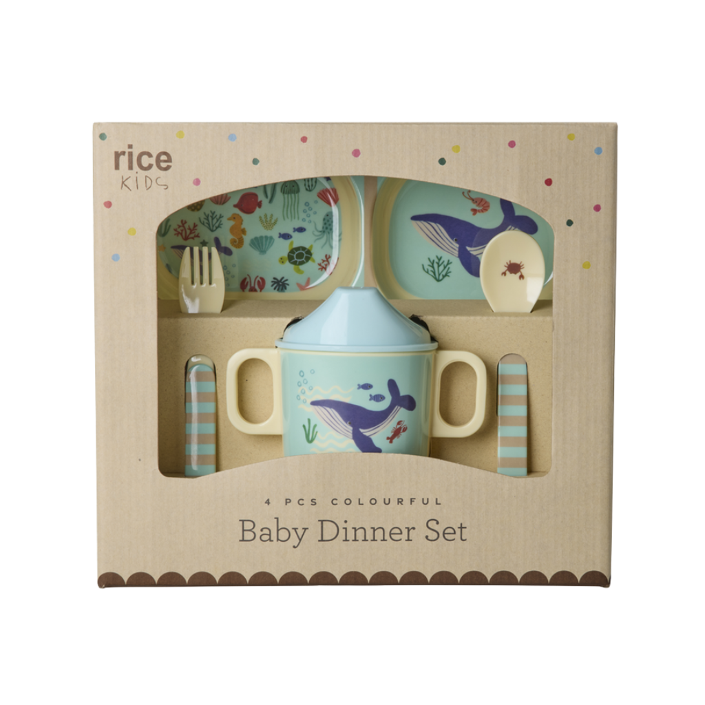 Baby Dinner Set - Blue - Ocean Print - Giftbox - Rice By Rice