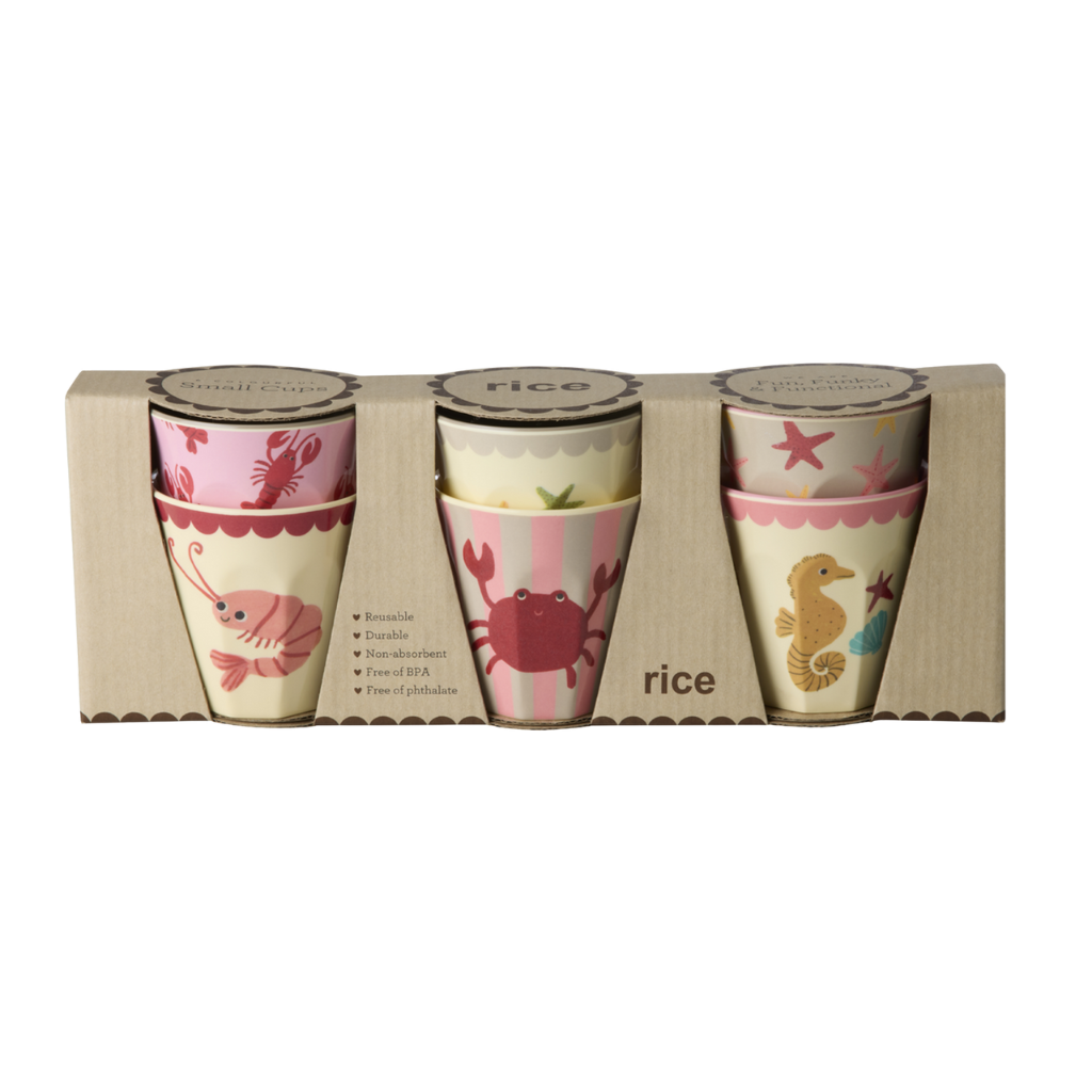 Small Cup - Coral - Ocean Print - 6-pack - Rice By Rice
