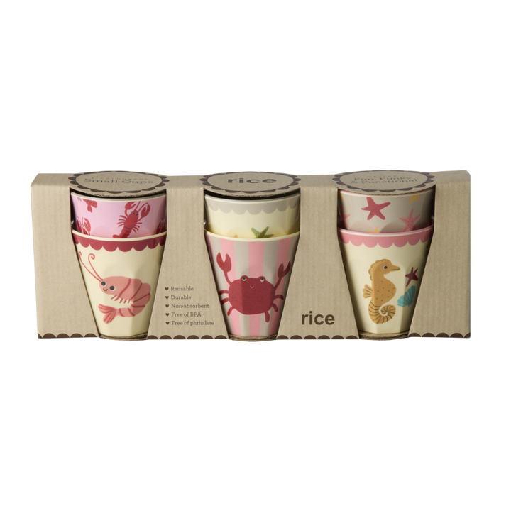 Small Cup - Coral - Ocean Print - 6-pack - Rice By Rice