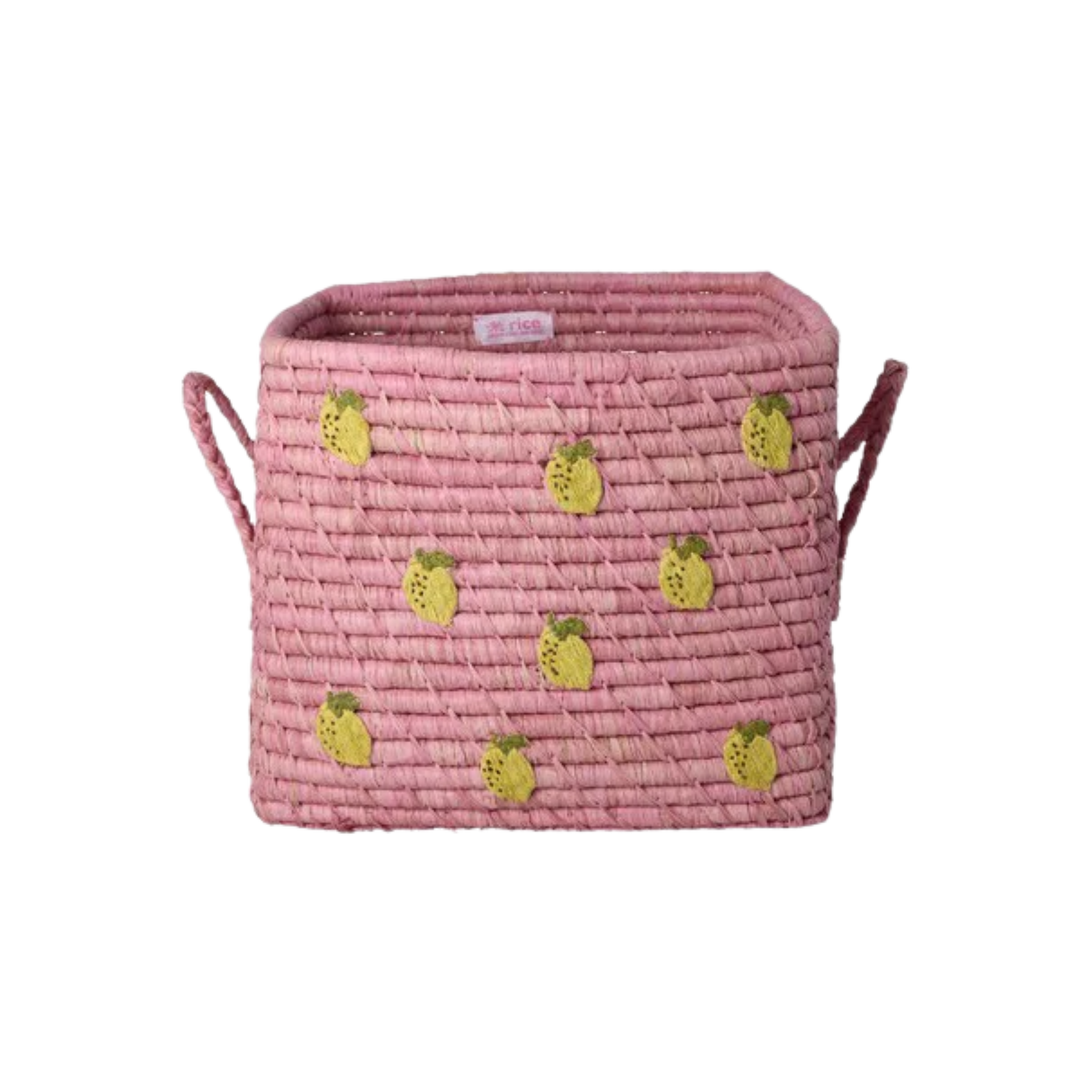 Square Raffia Basket - Rose - Lemon - Rice By Rice