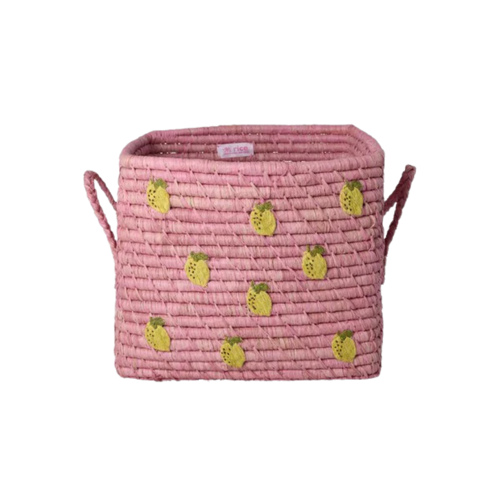 Square Raffia Basket - Rose - Lemon - Rice By Rice