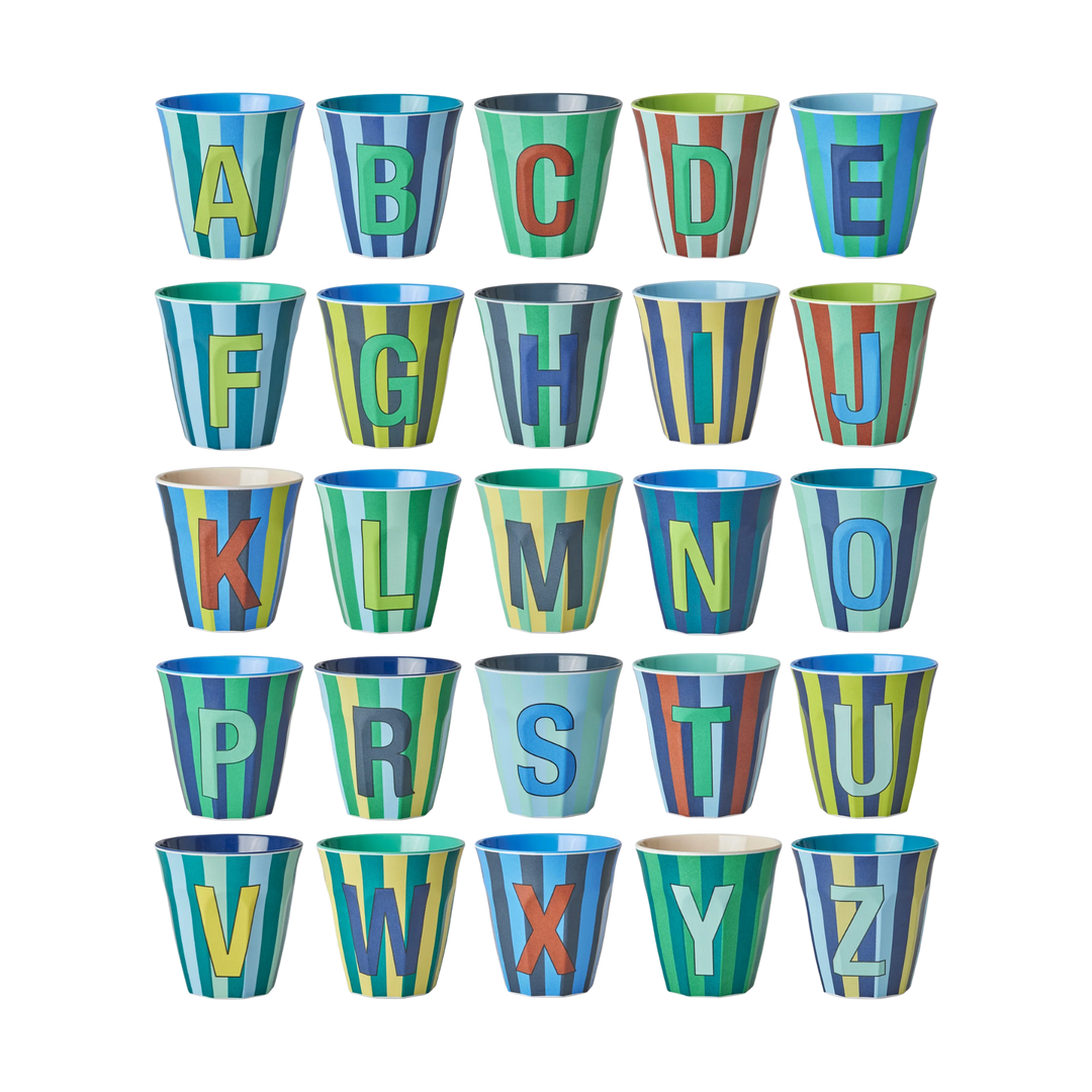 Melamine Full Alphabet - Stripes - 3 x Each Letter - Bluish Colors - Medium - 8.45 oz - Rice By Rice
