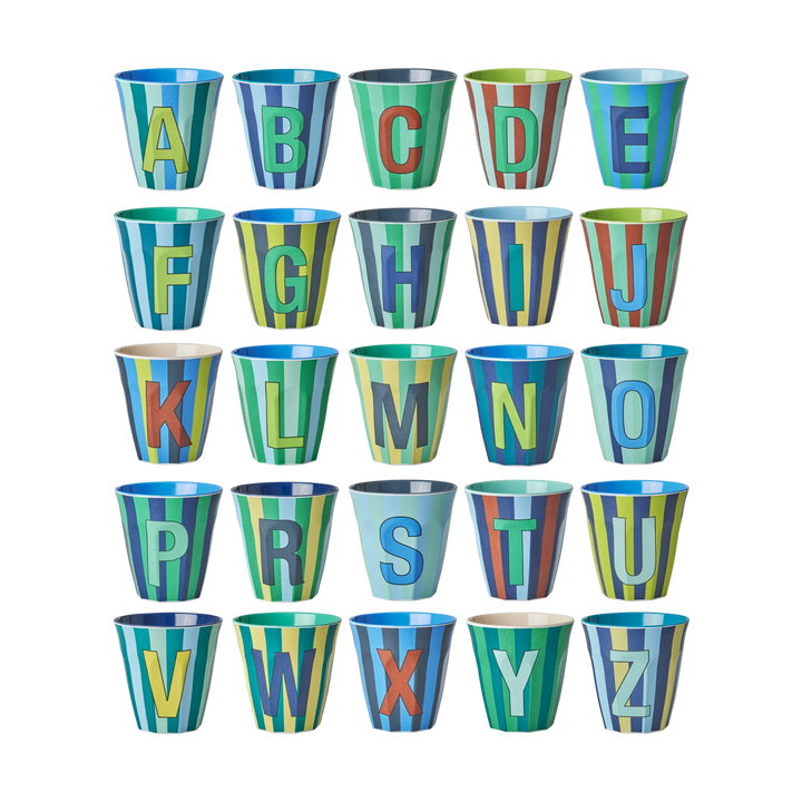 Melamine Full Alphabet - Stripes - 3 x Each Letter - Bluish Colors - Medium - 8.45 oz - Rice By Rice