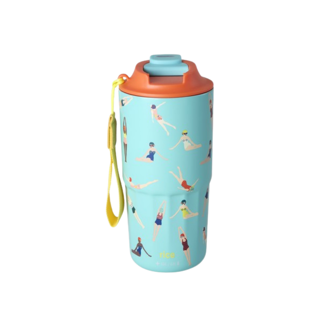 Large Stainless Steel Thermo Cup - Blue - Retro Swimster Print - Rice By Rice