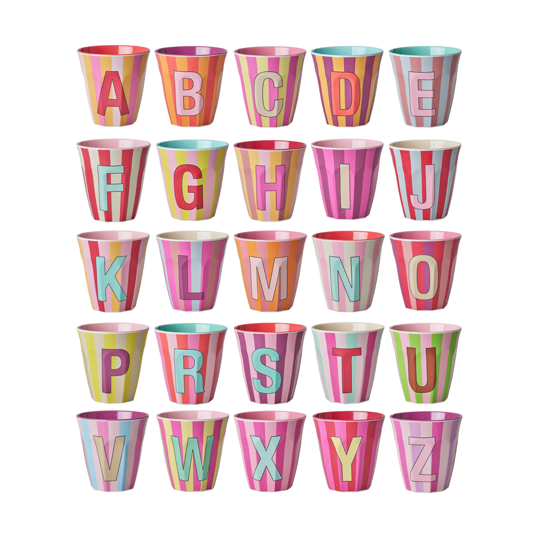 Melamine Full Alphabet - Stripes - 3 x Each Letter - Pinkish Colors - Medium - 8.45 oz - Rice By Rice