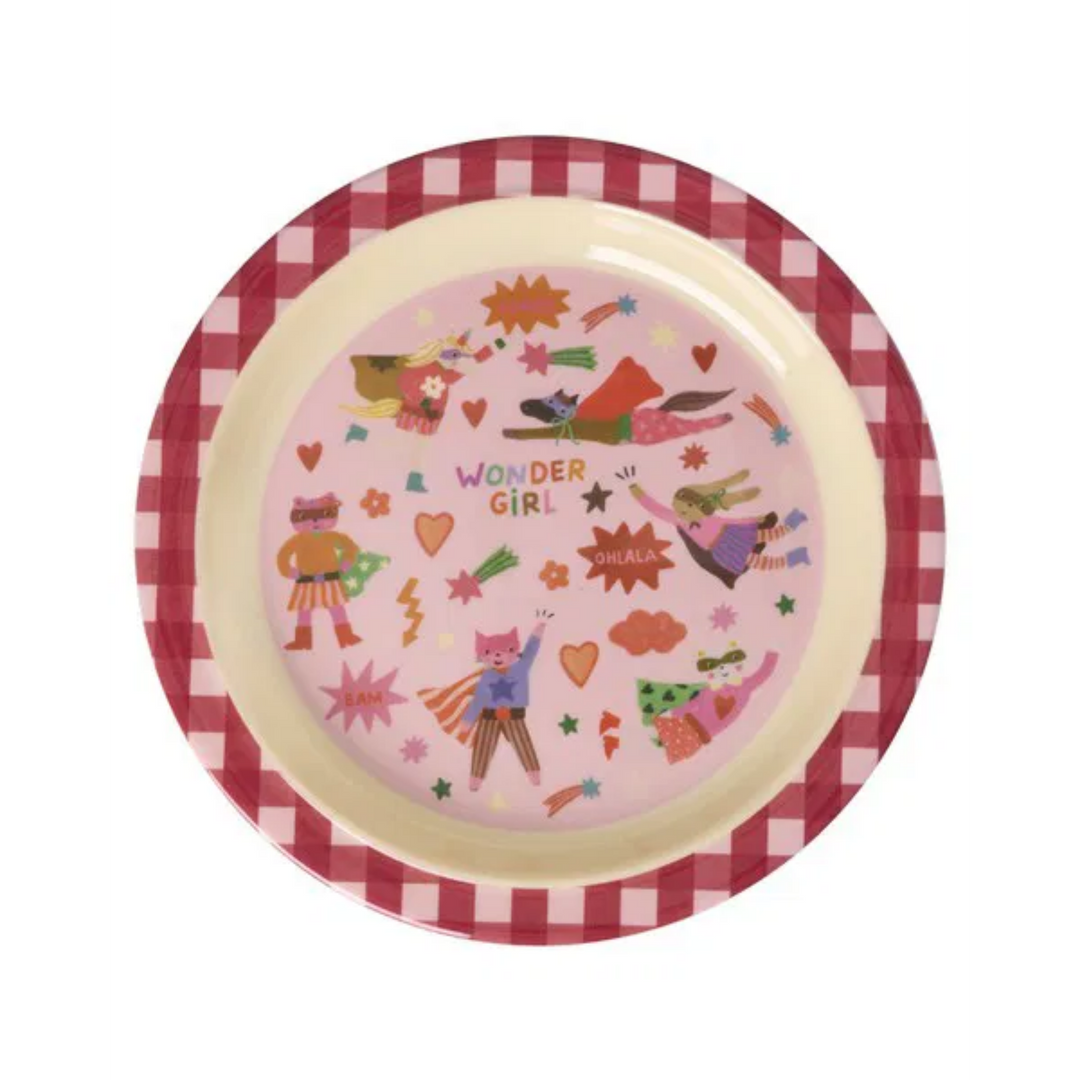 Melamine Kids Lunch Plate with Hero Print – Pink - Rice By Rice