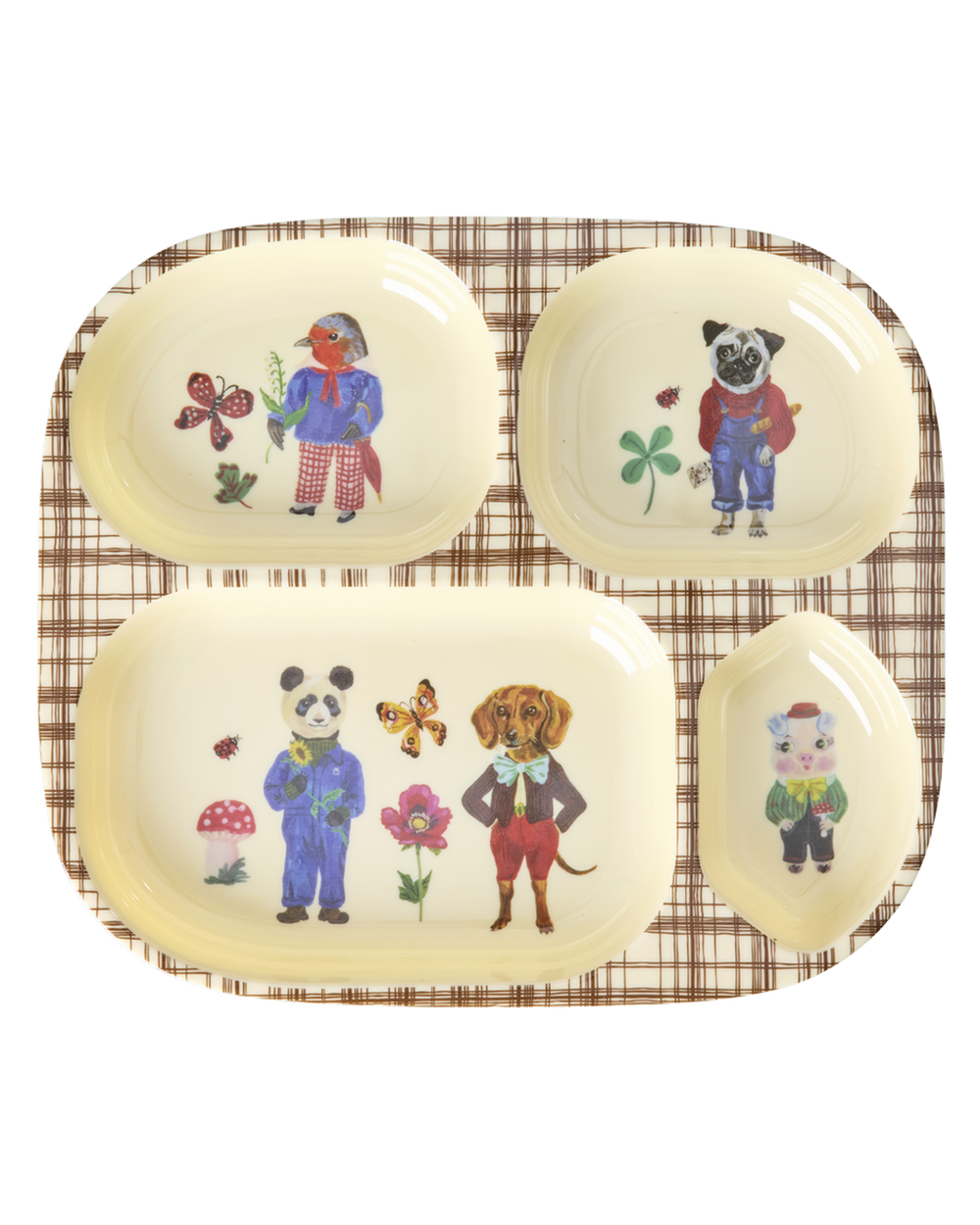 Melamine Baby Dinner Set in Giftbox - Nathalie Lété Print - Brown - 4 pcs - Rice By Rice