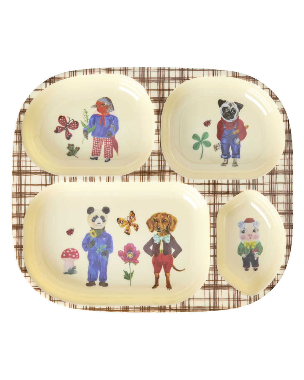 Melamine Baby Dinner Set in Giftbox - Nathalie Lété Print - Brown - 4 pcs - Rice By Rice