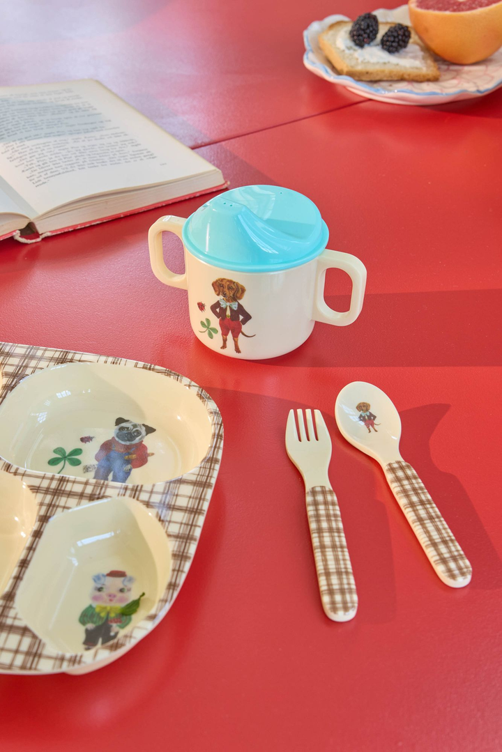 Melamine Baby Dinner Set in Giftbox - Nathalie Lété Print - Brown - 4 pcs - Rice By Rice