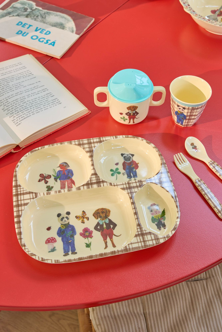 Melamine Baby Dinner Set in Giftbox - Nathalie Lété Print - Brown - 4 pcs - Rice By Rice