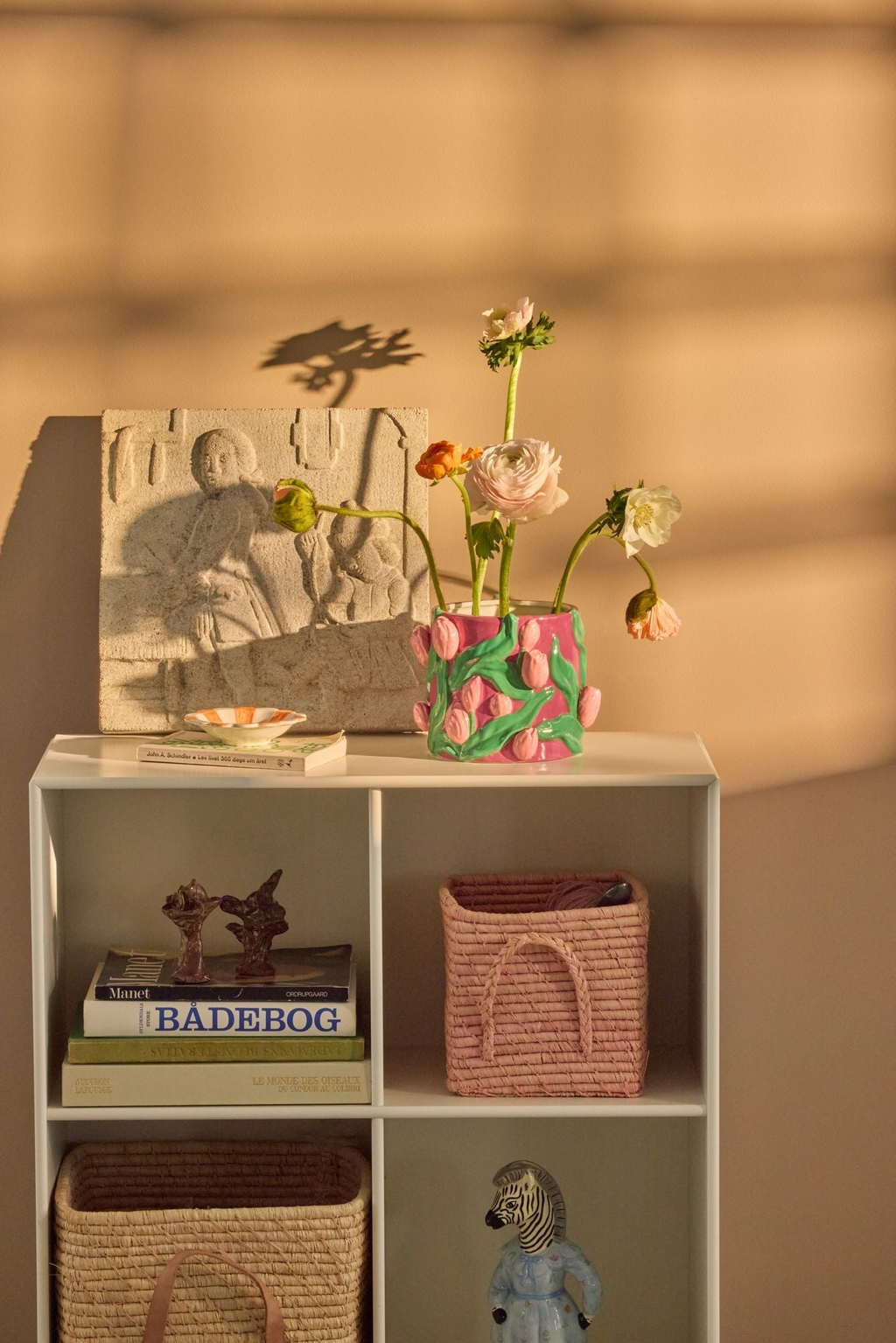 Ceramic Flower Pot - Bordeaux - Embossed Tulips Design