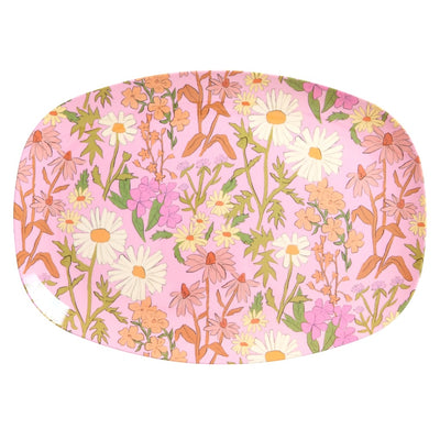 Medium Melamine Rectangular Plate - Soft Pink - Daisy Dearest Print - Rice By Rice