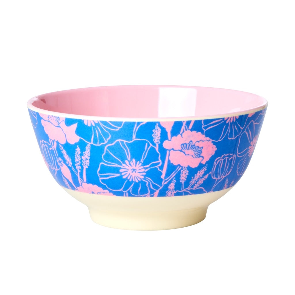 Medium Melamine Bowl - Blue - Poppies Love Print - Rice By Rice