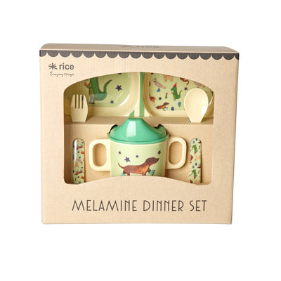 Melamine Kids Dinner Set - Green - Party Animal Print - Rice By Rice