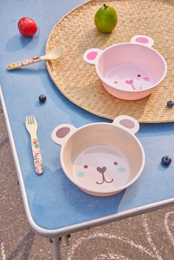 Melamine Kids Bowl | Pink Bear Print - 16.9oz - Rice By Rice