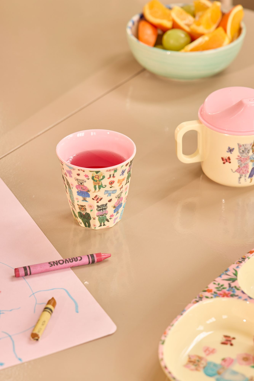Kids Melamine Cup - Small - Nathalie Lete Pink Print - 5.4oz - Rice By Rice