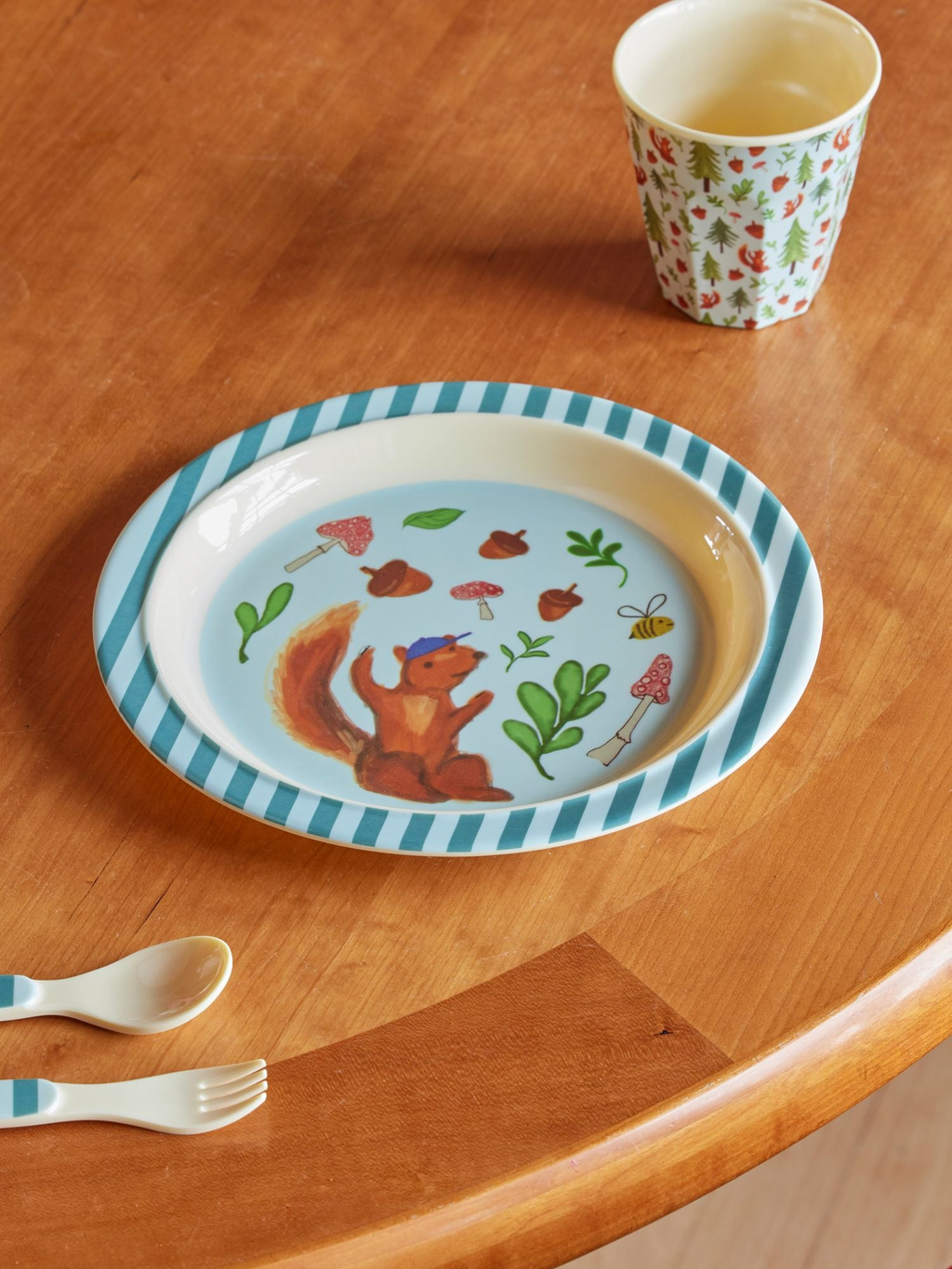 Melamine Kids Plate - Blue Happy Forest Print - Rice By Rice